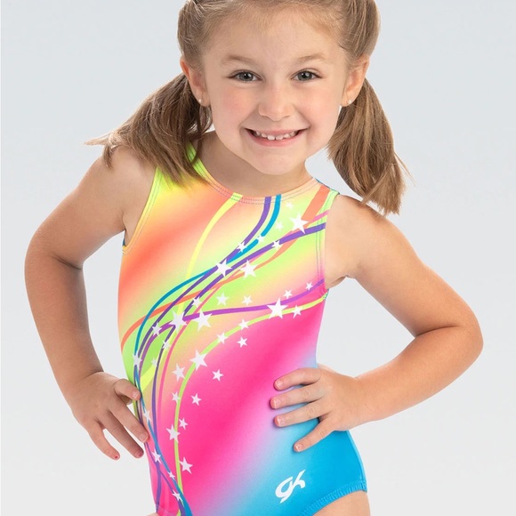NWT GK Stars Rainbow Moves Kids Leotard Style #AMZST117 size CL - Picture 1 of 11